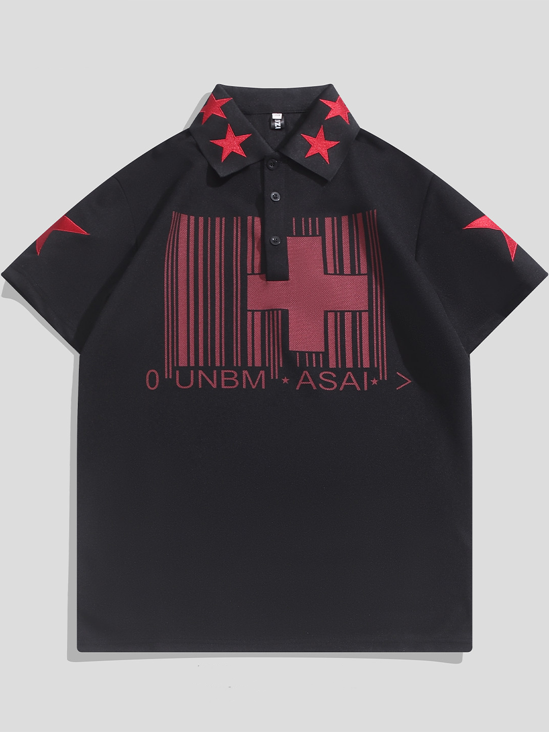 Black Washed T-Shirt with Star and Barcode Print