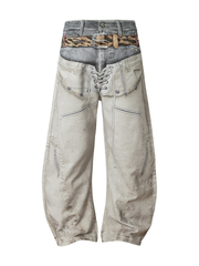 Distressed shorts with 3D-style denim print