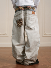 Distressed shorts with 3D-style denim print