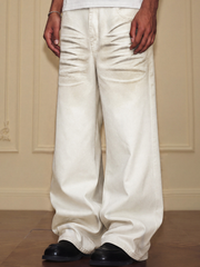 Jeans with 3D Whiskering and Pleated Waist Detail