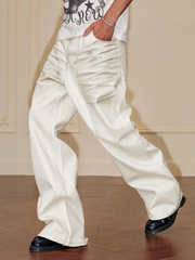 Jeans with 3D Whiskering and Pleated Waist Detail