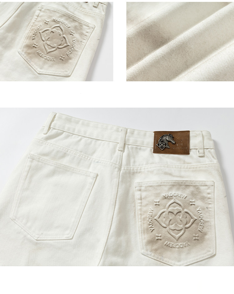 Jeans with 3D Whiskering and Pleated Waist Detail