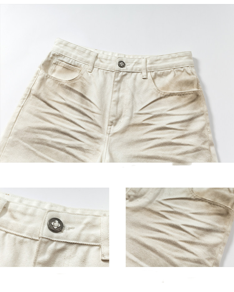 Jeans with 3D Whiskering and Pleated Waist Detail
