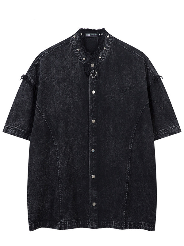 Trendy Vintage-Style Crew-Neck T-Shirt with Distressed Whiskering Details