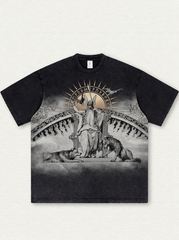 Distressed-style T-shirt with celestial deity print