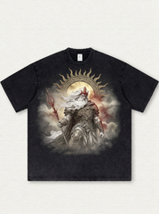 Trendy Distressed-Look Poseidon Print T-Shirt