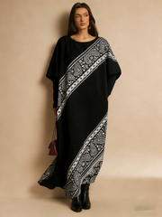 Long dress with cashew nut print for ladies（Half-sleeve）