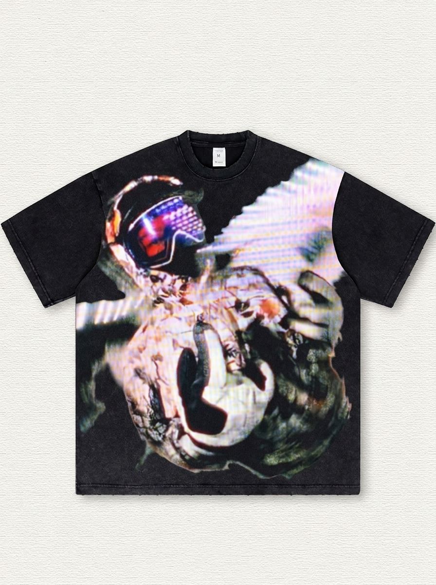 Black Washed Ski-Print T-Shirt
